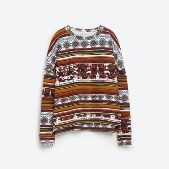 ZARA FLORAL AZTEC PRINTED SWEATSHIRT SWEATER - Picture 2 of 7